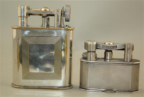 A Dunhill electroplated lift arm lighter & another lighter